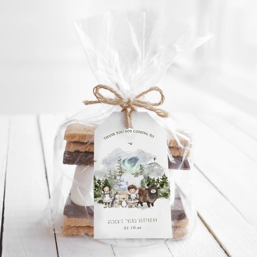 Pooltocht verjaardagsfeestje cadeaulabel