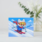 Poolvos die een besneeuwde berg af skiet briefkaart (Staand voorkant)