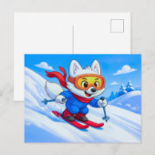 Poolvos die een besneeuwde berg af skiet briefkaart (Voorkant / Achterkant)