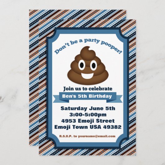 Poop Emoji Boy Birthday Uitnodiging (Voorkant / Achterkant)