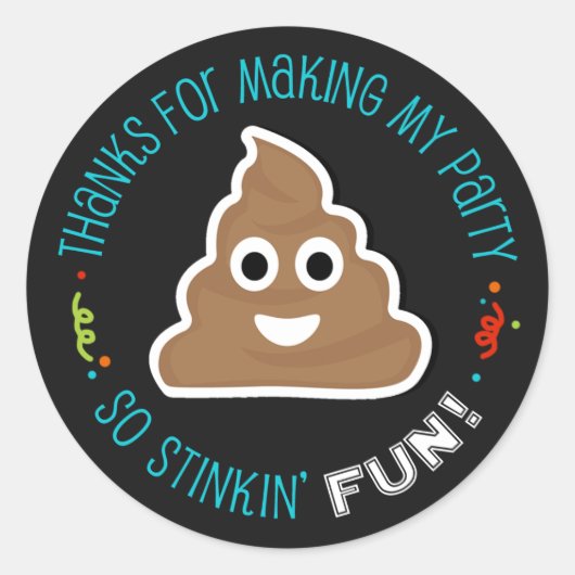 Poop Emoji Funny Birthday Party Hartelijk dank voo Ronde Sticker (Voorkant)