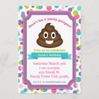 Poop Emoji Girl Verjaardag Uitnodiging