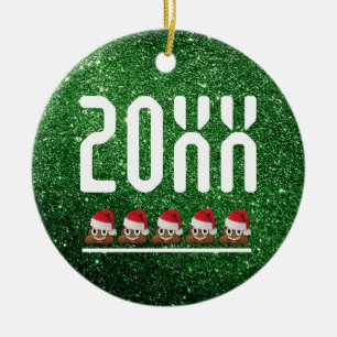Poop Emoji Santa Green Glitter Kerstmis Keramisch Ornament