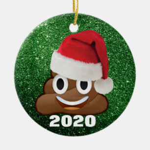 Poop Emoji Santa Hat Green Glitter 2020 Kerstmis Keramisch Ornament