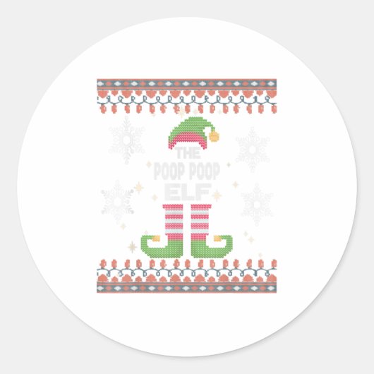 Poop Poop Elf Ugly Kerstmis Ronde Sticker (Voorkant)
