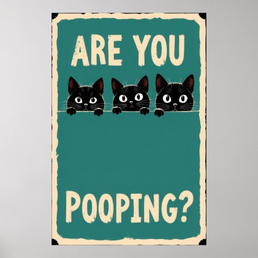Pooping showing three black cats peeking over poster (Voorkant)