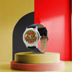 Poort van Unity Kind roestvrij staal zwart leer Horloge