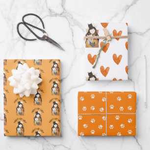 Poot en hartpatroon Grappige Kattenliefhebber Inpakpapier Vel