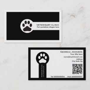 Poot en QR-code zwarte veterinaire kliniek Visitekaartje