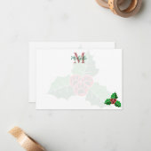 Poot Hulstblaadjes Kerst Aangepaste Monogram Notitiekaartje (Voorkant / Achterkant in situ)