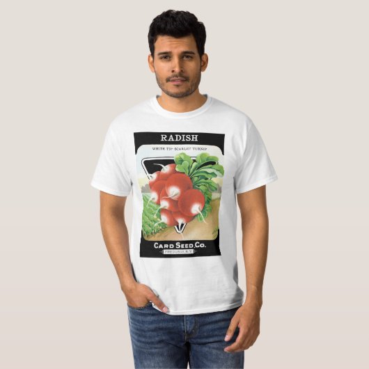 pootaardappelen met etiket op zadels t-shirt (Voorkant volledig)
