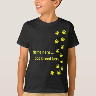 Pootafdruk geel - voeg je eigen naam of hondenras  t-shirt