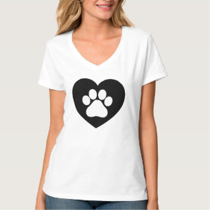 Pootafdruk Hart Ontwerp Dames Cute V-hals T-shirt