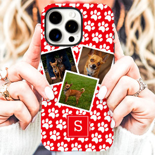 Pootafdruk huisdier fotocollage rode monogram iPhone 16 pro max hoesje
