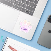 Pootafdruk Pastel Regenboog Stippen Met Naam Sticker (Laptop met iPhone)