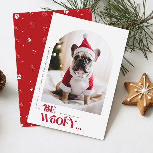 Pootafdruk Rode Eenvoudige Hond Foto Kerstmis Feestdagenkaart