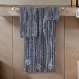 Pootafdrukken van dieren en blauwe strepen bad handdoek
