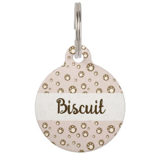 Pootafdrukkoekjes Licht Roze Patroon Monogram Huisdierpenning