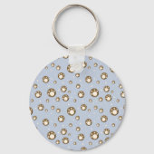 Pootafdrukkoekjes Lichtblauw Patroon Monogram Sleutelhanger (Achterkant)