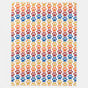 Pootafdrukpatroon in rood, blauw, geel, oranje fleece deken