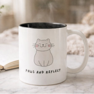 Pooten En Nadenken Cute Kat Liefhebbers Illustrati Tweekleurige Koffiemok
