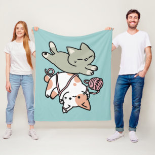 Pooten en Spelen – Schattige Kat Illustratie Fleece Deken