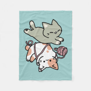 Pooten en Spelen – Schattige Kat Illustratie Fleece Deken