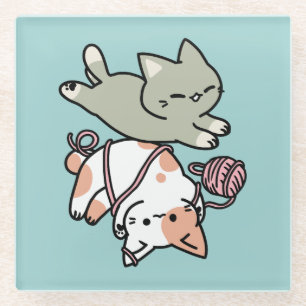 Pooten en Spelen – Schattige Kat Illustratie Glazen Onderzetter