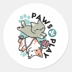 Pooten en Spelen – Schattige Kat Illustratie Ronde Sticker