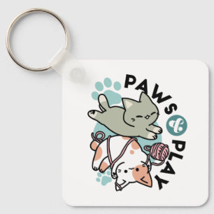 Pooten en Spelen – Schattige Kat Illustratie Sleutelhanger
