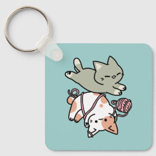 Pooten en Spelen – Schattige Kat Illustratie Sleutelhanger