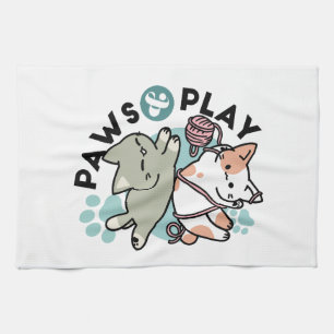 Pooten en Spelen – Schattige Kat Illustratie Theedoek