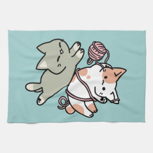 Pooten en Spelen – Schattige Kat Illustratie Theedoek