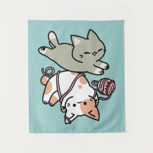 Pooten en Spelen – Schattige Kat Illustratie Wandkleed