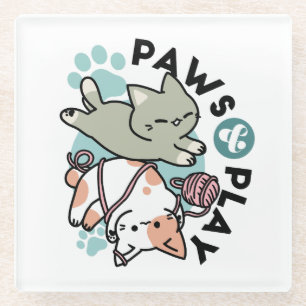 Pootjes en Spelen – Schattige Kat Illustratie Glazen Onderzetter