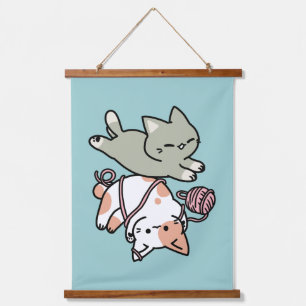 Pootjes en Spelen – Schattige Kat Illustratie Hangend Wandkleed