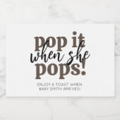 Pop als ze Baby shower Pop Sparkling Wijnetiket (Enkel label)