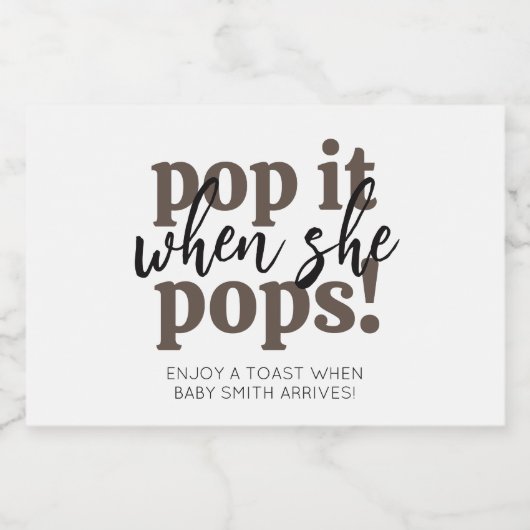 Pop als ze Baby shower Pop Sparkling Wijnetiket (Enkel label)