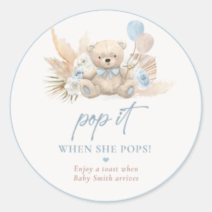 Pop als ze Boho Teddy Bear Blue Favor Pop Ronde Sticker