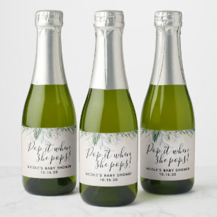 Pop als ze Greenery Baby shower Pop voor Ch Sparkling Wijnetiket