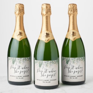 Pop als ze groen Baby shower vol Pop Sparkling Wijnetiket