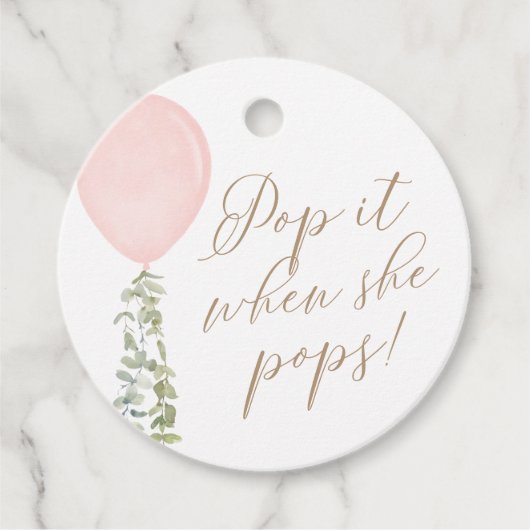 Pop als ze Pop roze ballonBaby shower Bedankjes Labels (Voorkant)