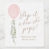 Pop als ze Pop roze ballonBaby shower Wijn Etiket (Enkel label)