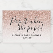 Pop als ze Pop roze glitter Baby shower Cham Sparkling Wijnetiket (Enkel label)