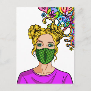 Pop Art 2021 Gezichtsmasker Lady Girl Briefkaart