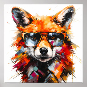 Pop Art Abstract Dieren Vos Zonnebril Portret  Poster