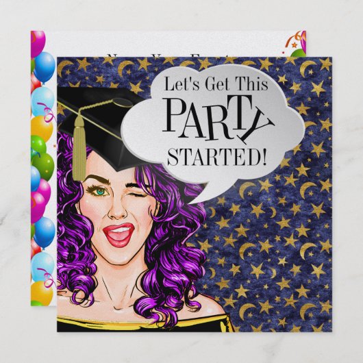 Pop Art Afstuderen 2 FEEST Uitnodiging (Voorkant / Achterkant)