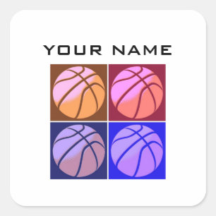 Pop Art Basketbal Jouw naam Vierkante Sticker