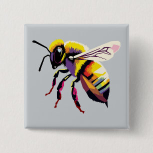 Pop art Bee Vierkante Button 5,1 Cm