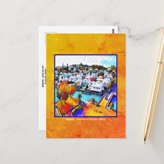 Pop Art Bermuda Briefkaart (Voorkant / Achterkant in situ)